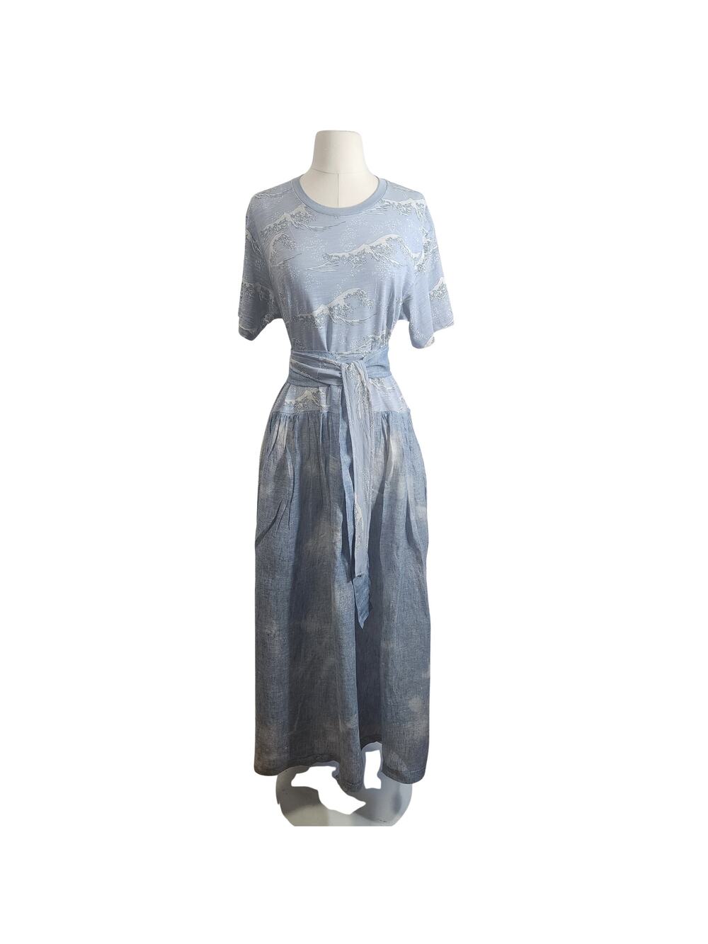 Upcycled Cotton‑and‑Linen Dress with Hokusai Print – One of a Kind